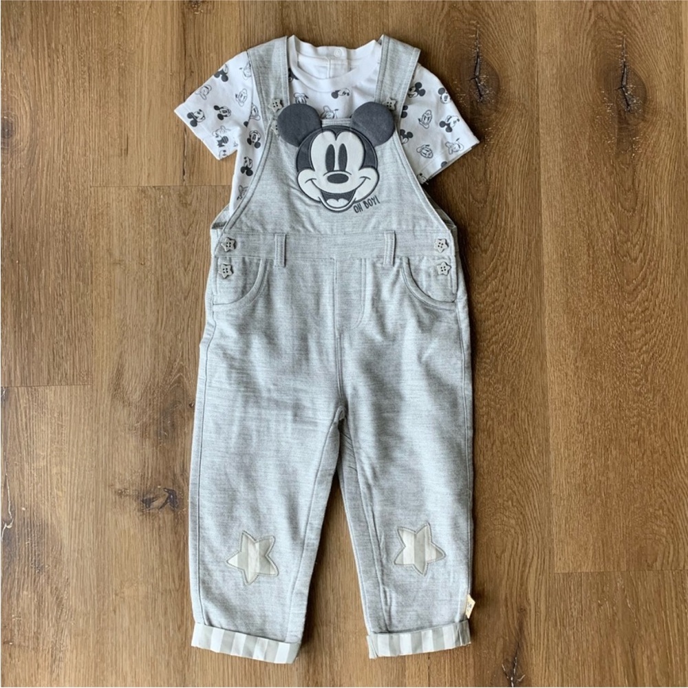 Like New Disney Mickey Mouse Gray Overalls Set